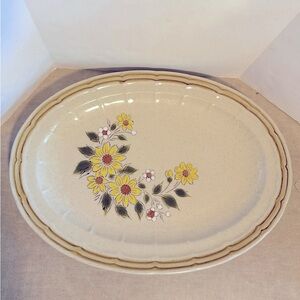 Crown Manor Hand Painted Stoneware Oval Platter Spring Daisy VTG Made in Japan